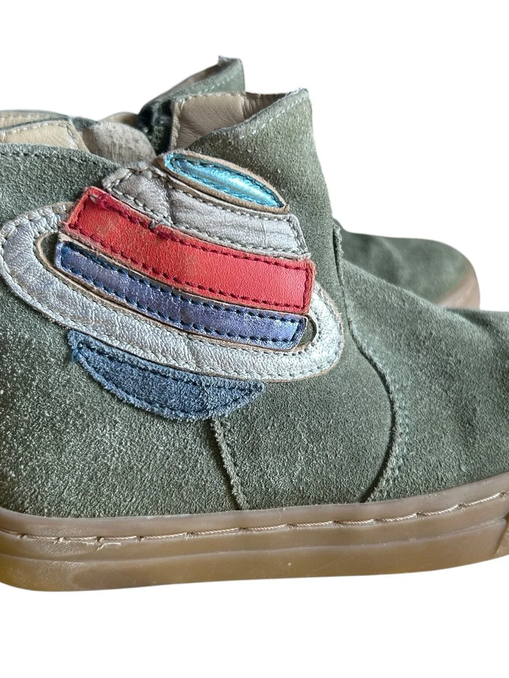 Mini Boden Kids Boots Sz 27 (10 toddler) Green Suede Planet Saturn Leather